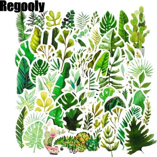 60pcs Green plant leaves Stickers decal scrapbooking diy pasters home decoration phone laptop waterproof cartoon accessories