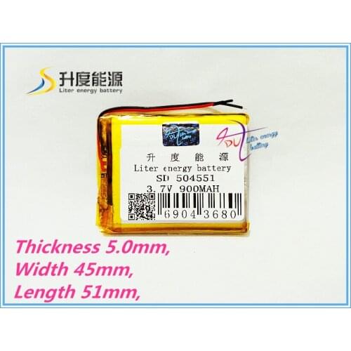 900MAH 504551 MP3 MP4 Battery Lithium battery 504550 3.7V battery GPS rechargeable tablet battery