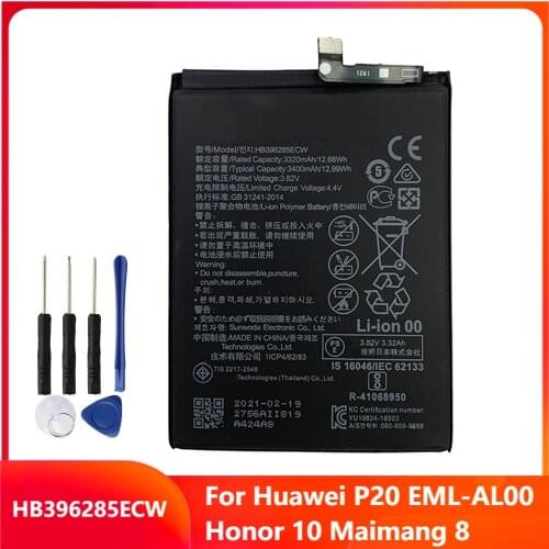 Original Phone Battery HB396285ECW For Huawei P20 EML-AL00 Honor 10 Maimang 8 Replacement Rechargable Batteries 3400mAh