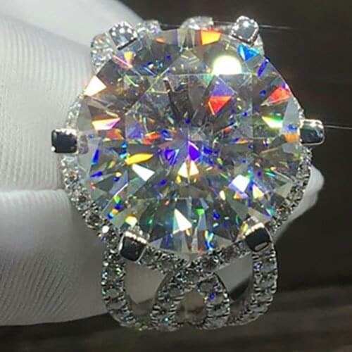14K White Gold Women Ring Moissanite Diamonds 1 2 3 4 5 Carat Round Intricately Woven Wedding Party Engagement Anniversary Ring