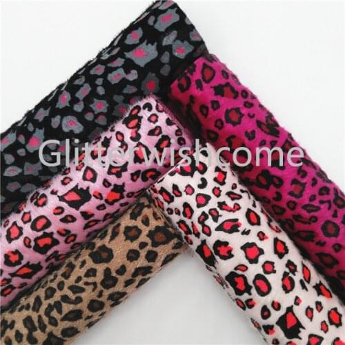 Glitterwishcome 21X29CM A4 Size Vinyl For Bows Leopard Printed on Faux Fur Fabric Sheets for Bows, GM715B