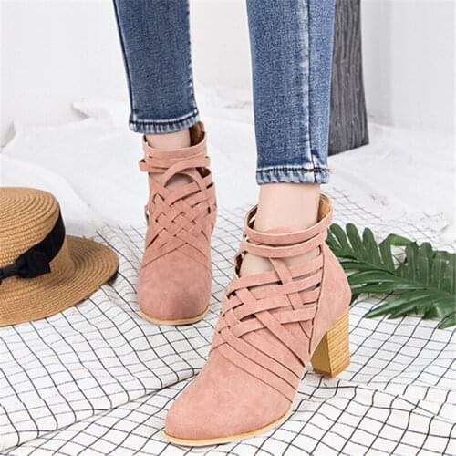 Spring Autumn Women Boots Leather Fashion Casual Ladies shoes Female Sexy High Heels Party Ankle Boots Plus Size free shipping