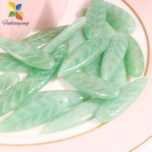 10pcs Natural Stone Leaf Shape Beads Green Aventurine Hand-Carved Stone Accessories For Diy Jewelry Making