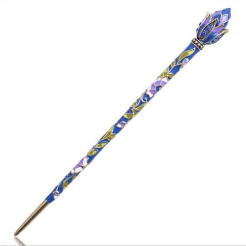 Boutique Cloisonne Lotus Lady Hair Sticks Hairpin girls fashion beauty accessories for women hair clips pin headdress headwear