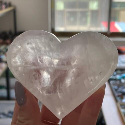Natural Clear Quartz Stone Bowl Heart Gift Carved Heart Shape Crystal Figurine Chakra