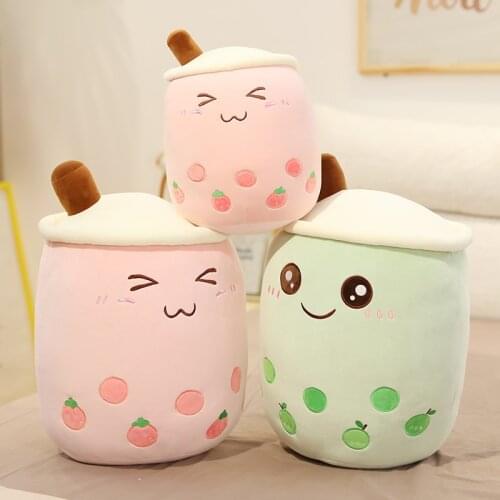 Real-life boba tea cup plush toy stuffed food bubble strawberry pineapple milk tea soft doll milk tea cup kids toy birthday gift