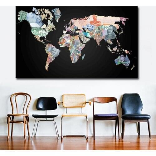 Black Abstract Worldmap Poster Quote Canvas Print Modern Wall Art Painting Living Room Decorative Picture Cheap Dropshipping