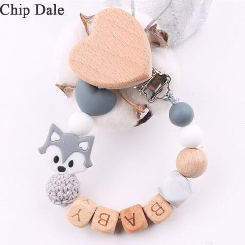 Chip Dale Personalized Name Wooden Pacifier Clip Chain Heart Soother Clips Baby Shower Gift Teething Toy Dummy Clip Animal Chain
