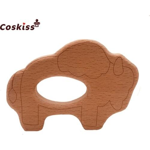 Beech Wooden Bullfighting Natural Handmade Baby Wooden Teether DIY Wood Personalized Pendent Eco-Friendly Safe Baby Teether Toys