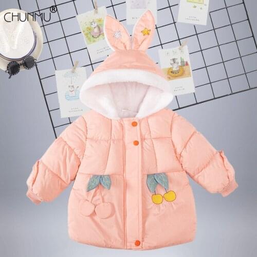 Childrens Jacket for Girls Jacket Kids Christmas Coats Cute Rabbit Ears Thicken Warm Hooded Winter Baby Girls Infant Clothing