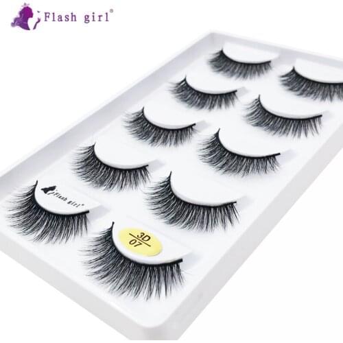 Flash girl 3D series 13 style natural false eyelashes 100% handmade 5pais 3D07 faux mink false Eyelashes