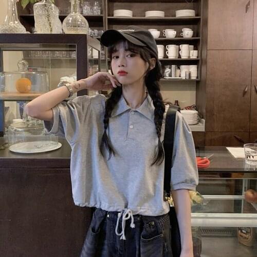 INS Super Popular Short Sleeve T-shirt Womens Summer Retro Polo Collar Design Sense Niche tshirt Loose Student Korean Short Top