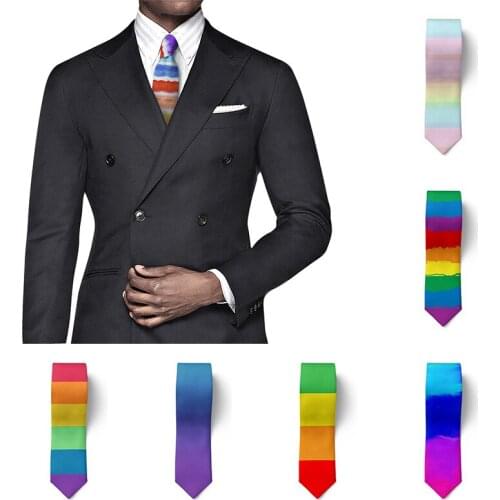 Men Women 8cm Wide Polyester Slim-Fit Tie Casual Party Shirt Suit Accessories Ties Rainbow Color Stripes Fun Art Retro Necktie