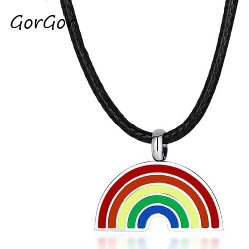 GorGor 2020 New Arrivals High Quality Rainbow Stainless Steel Pride Paint Necklace for Men Simple Jewelry Gift PPN-044
