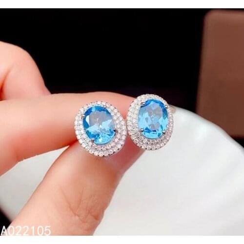 KJJEAXCMY fine jewelry 925 sterling silver inlaid Natural Swiss blue Topaz women vintage fashion oval gem earrings ear studs sup