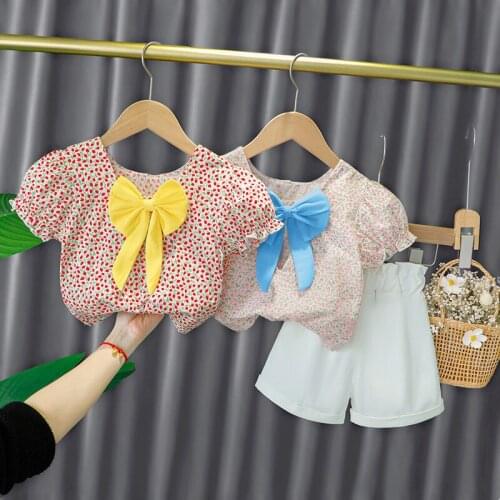 Baby Floral Suits 2021 Summer Infant Clothes New Born Kids Cute Bow Short Sleeve Shirt+Shorts 2 Pieces Set For Girls 0-4Years