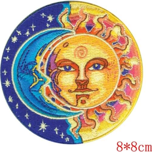 Embroidered moon half blue and sun half yellow round patch