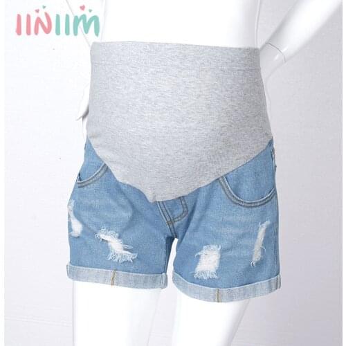 Iiniim Pregnant Women Summer Pants Thin and Comfy and Stretchy Cotton Denim Shorts Fit Belly Low Waist for Maternity Mother
