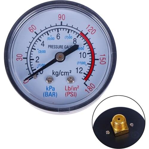 1/4 BSP Thread Bar Air Pressure Gauge 13mm 0-180 PSI 0-12 Manometer Double Scale For Air Compressor Iron Diameter about 50mm