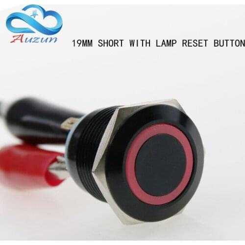 19 mm self - reset metal button switch short oxidation black button switch with LED light.6v 12v 24v 220v