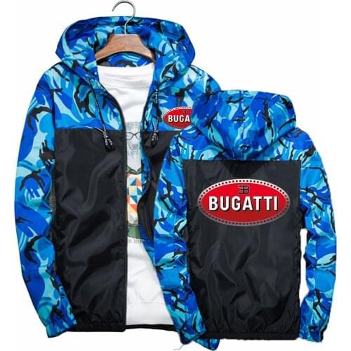 Men 2021 Bugatti Car Logo Street Camouflage Stitching Windbreaker 2021 Thin Jacket Male Casual Sport zipper Hoodies Coats
