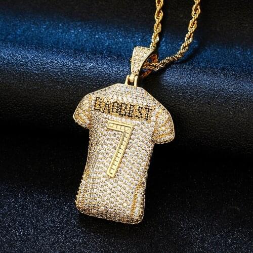 Football Jersey Pendant Necklace Men For Hip Hop Jewelry Full Iced Out Pendant With Cubic Zircon Chains Gift