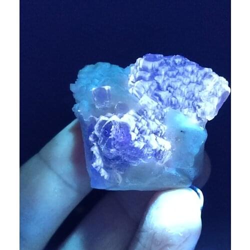 Natural blue fluorescent sky eye, ladder purple heart fluorite and crystal point symbiotic mineral home repair decoration