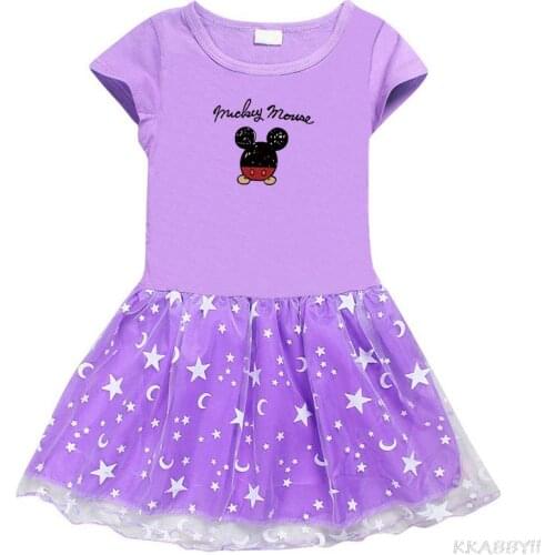 Disney Mickey Mouse 2021 New Simple Childrens Short-sleeved Dress Girls Summer Princess Dress