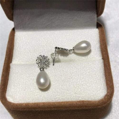 New Design Ladys natural white freshwater pearl 8-12MM silver color earrings