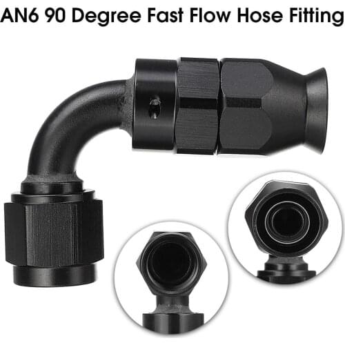 NEW AN-6 90 Degree PTFE Stealth Black Fast Flow Rotate Fuel Hose Connector Fuel Hose Fitting Nipple Insert