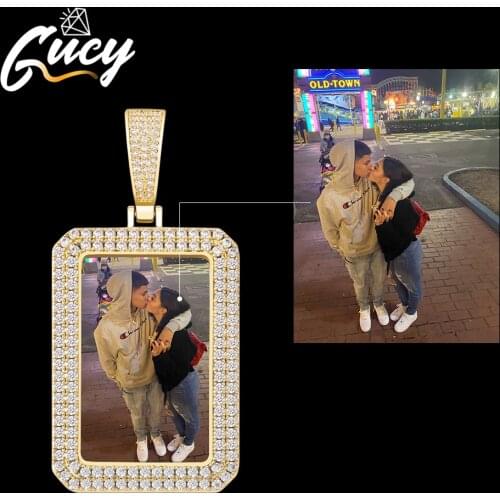 GUCY Custom Made Photo With Square Necklace & Pendant 4mm Tennis Chain Gold Silver Color Cubic Zircon Mens Hip hop Jewelry