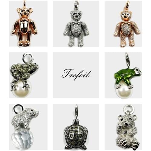 Frog and Pearl Teddy Bear Polar Turtle Pendants,2019 Fashion Jewelry 925 Sterling Silver Cute Gift For Women Girls Fit Necklace
