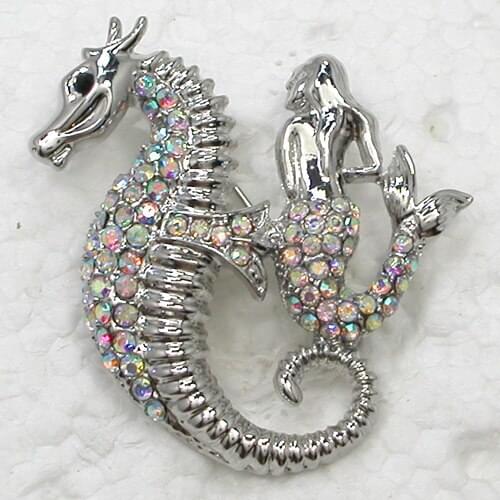 Clear AB Crystal Seahorse Mermaid Rhinestone Pin brooches C772 F
