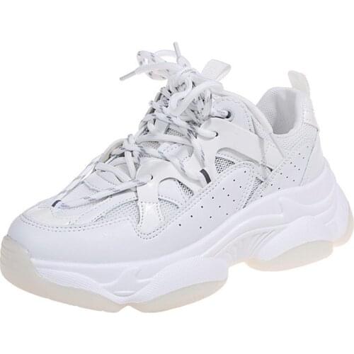 RASMEUP 2021 Women Sneakers Synthetic Leather Cross-tied Round Toe Cool Breathable Chunky Sneakers Shoes for Women Handmade