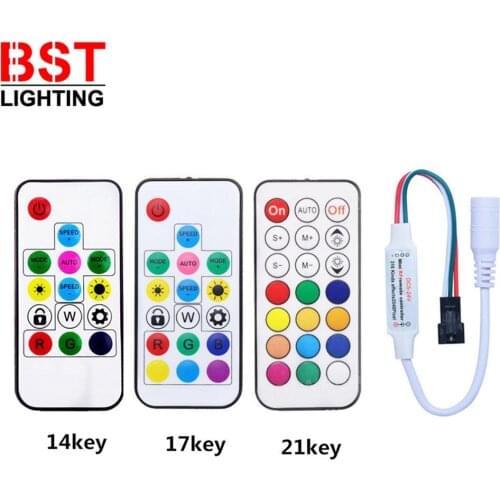 RF 14/17/21Keys USB/DC LED Pixel Strip Light Controller For WS2811 WS2812B SK6812 1903 With Remote Controller DC5-24V