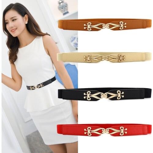 Belts for Women Black Waist Elastic Ladies Band Round Buckle Decoration Coat Sweater Fashion Dress Rice White Luxury Belt