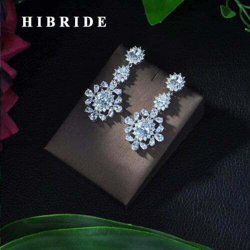 HIBRIDE Design Luxury Micro Pave Water Drop CZ Crystal Long Earrings For Women With Zircon Stones Settting E-247