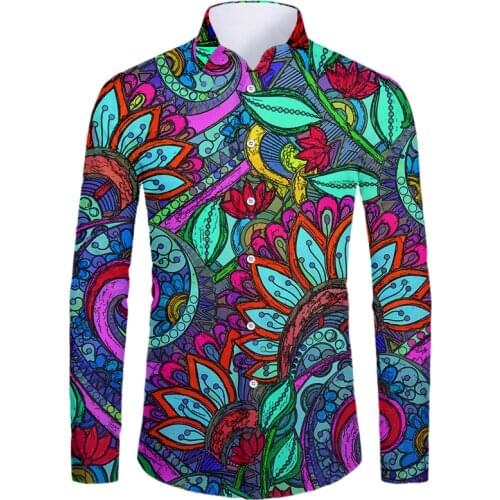 IFPD EU Size Long-sleeved Shirt Leaves Floral Art Pattern 3D Print New Mens Casual Comfortable Color Streetwear Abstract Shirt