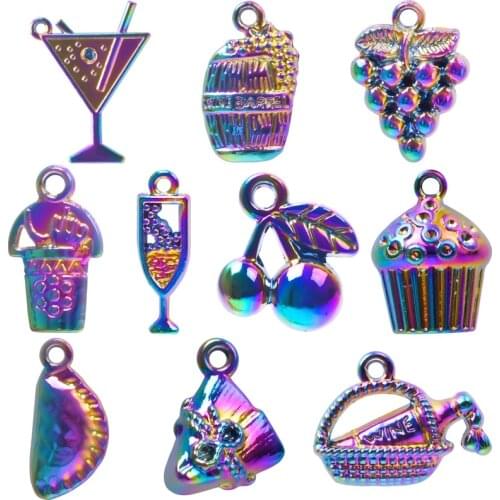 Mix Fruit And Food Grape Cherry Rainbow Charm Pendant Wine Glass Charms For Jewelry Making Necklace Personality DIY Accessories