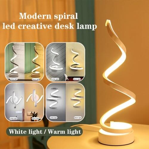Modern LED Table Lamp Desk Bedside Acrylic Iron Spiral Curved Light for Home Living Room Bedroom Decoration EU Plug Night Light