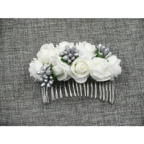 Wedding Accessories Flower Hair Comb Silver Berries White Foam Rose Women Girls Bride Bridesmaid Birthday Party Headpiece Gifts