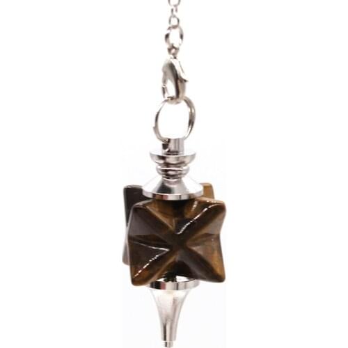 Trendy-beads Silver Plated Merkaba Symbol Natural Tiger Eye Stone Pendant Link Chain Spiritual Jewelry