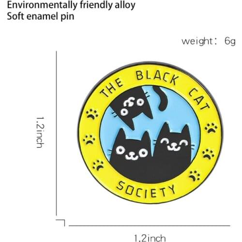 Three little black cats cute cartoon shape round animal metal Brooch fashion clothes collar backpack hat decorations