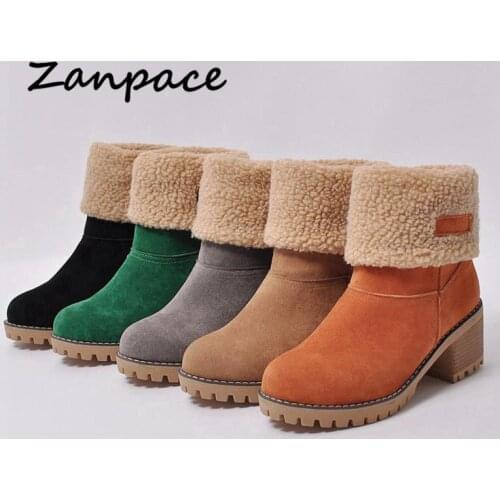 Zanpace Hot Sale Womens Boots Shoes Big Size 35-43 Snow Boots Warm Winter Boots Slip-On Plush Ladies Shoes High Heels Boots