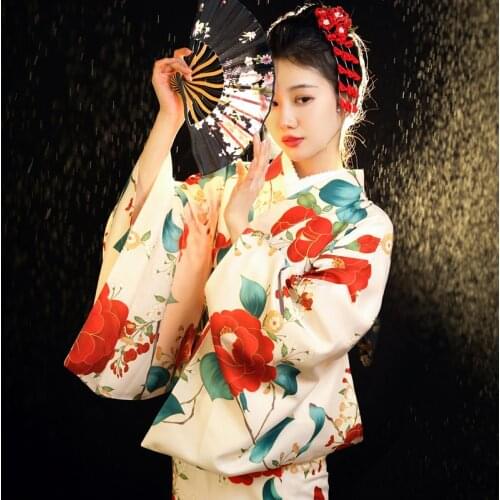 Womens Yukata Traditional Japan Kimono Robe Photography Dress Cosplay Camellia Fresh Retro Vintage Clothing New Design