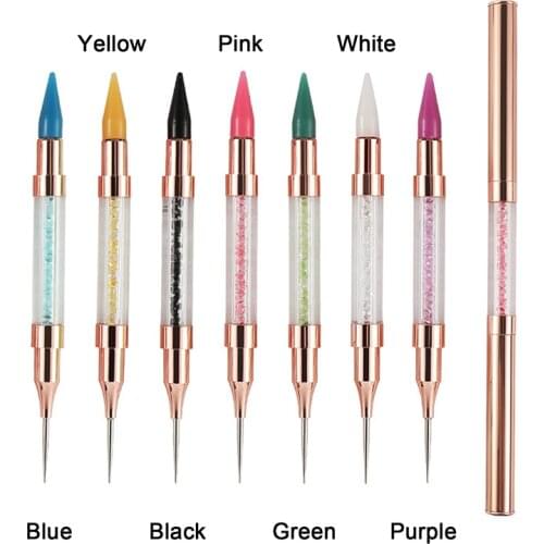 1pcs Crystal Drawing Brush Gold Rose Double Head Nail Brush Liner Brush Painting Pen Gel Polish Crystal Nail Art Manicure
