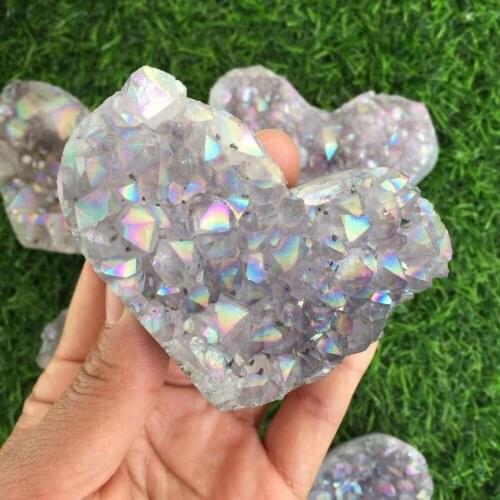 1pcs beautiful Natural Titanium Rainbow Aura electroplated amethyst Crystal gemstone cluster heart healing wholesale home decor