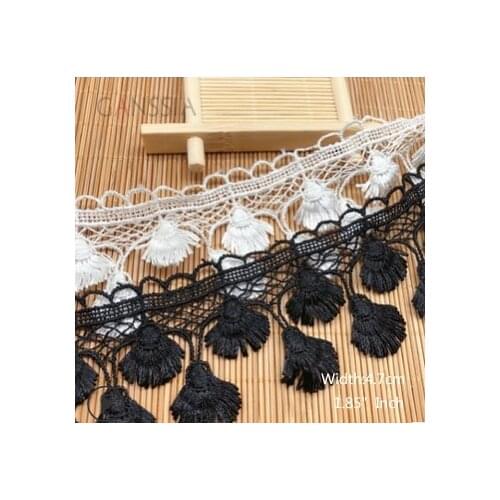 1yard Width:4.7cm Embroidered Lace Trim Ivory White/Black for Decorative Crafts/ Curtains Dress DIY Sewing Supplies(SS-2299)