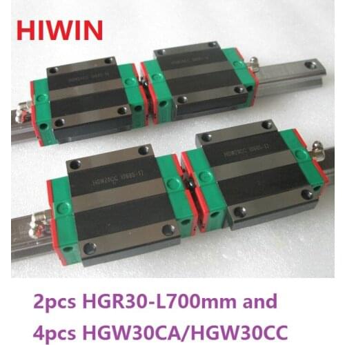 2pcs 100% original Hiwin linear guide rail HGR30 -L 700mm + 4pcs HGW30CA HGW30CC flange carriage block for cnc router