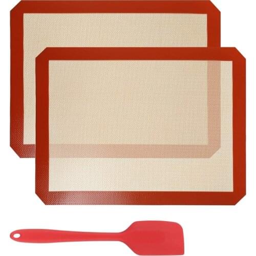 2 Silicone Baking Mats 40 x 30 cm and 1 Silicone Spatula, Non-Stick Pasta Heat Resistant Mat Baking Sheet